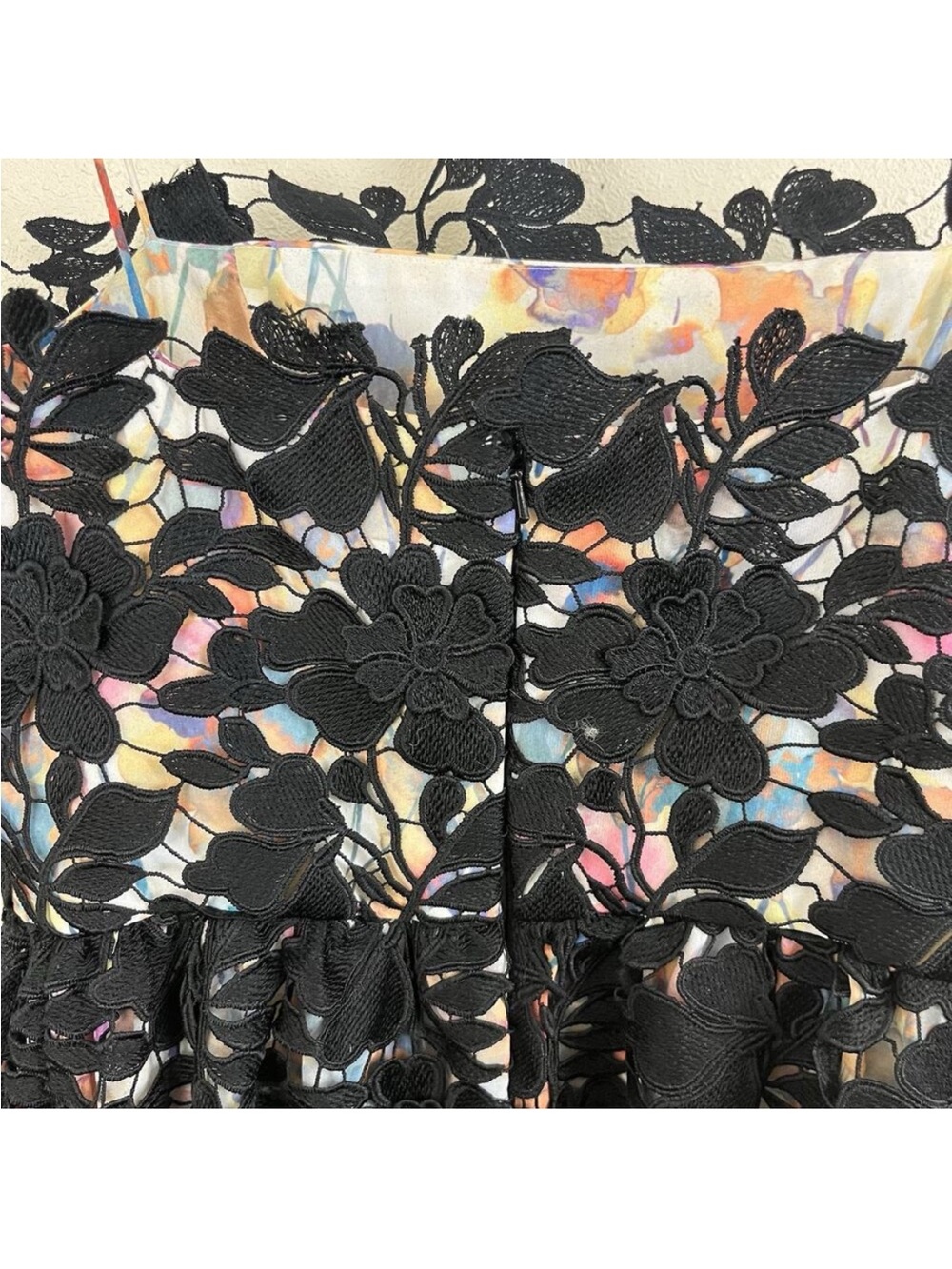 Black Floral Lace Midi Dress with Subtle Multicolor Underlay - Picture 5 of 5